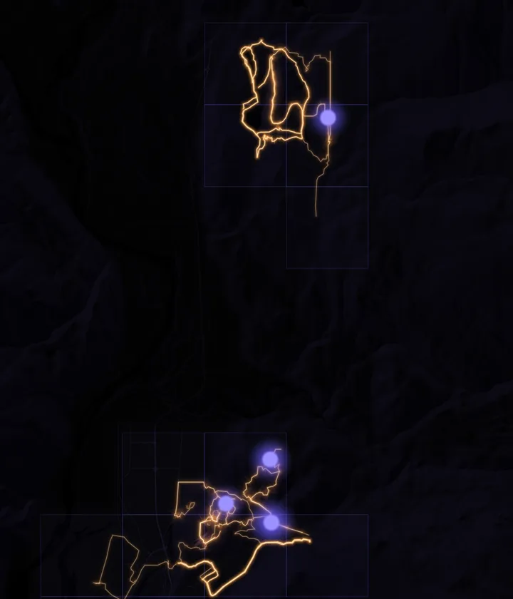 The Node zoomed out over the valley: every runner's strands as one glowing net, the nodes where they cross breathing violet