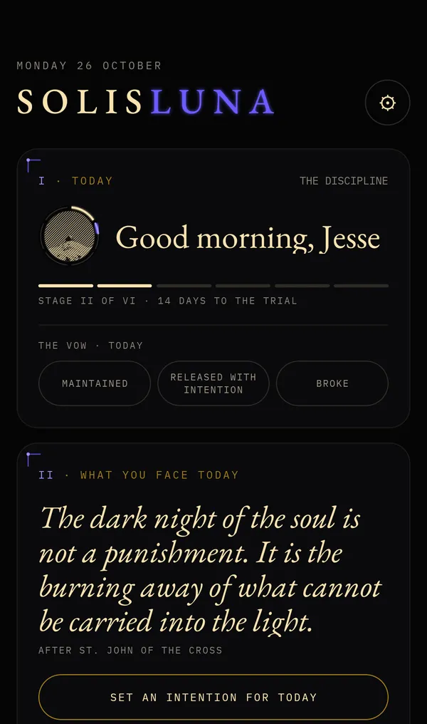 The Dashboard: the seal, the stage, and the vow for today